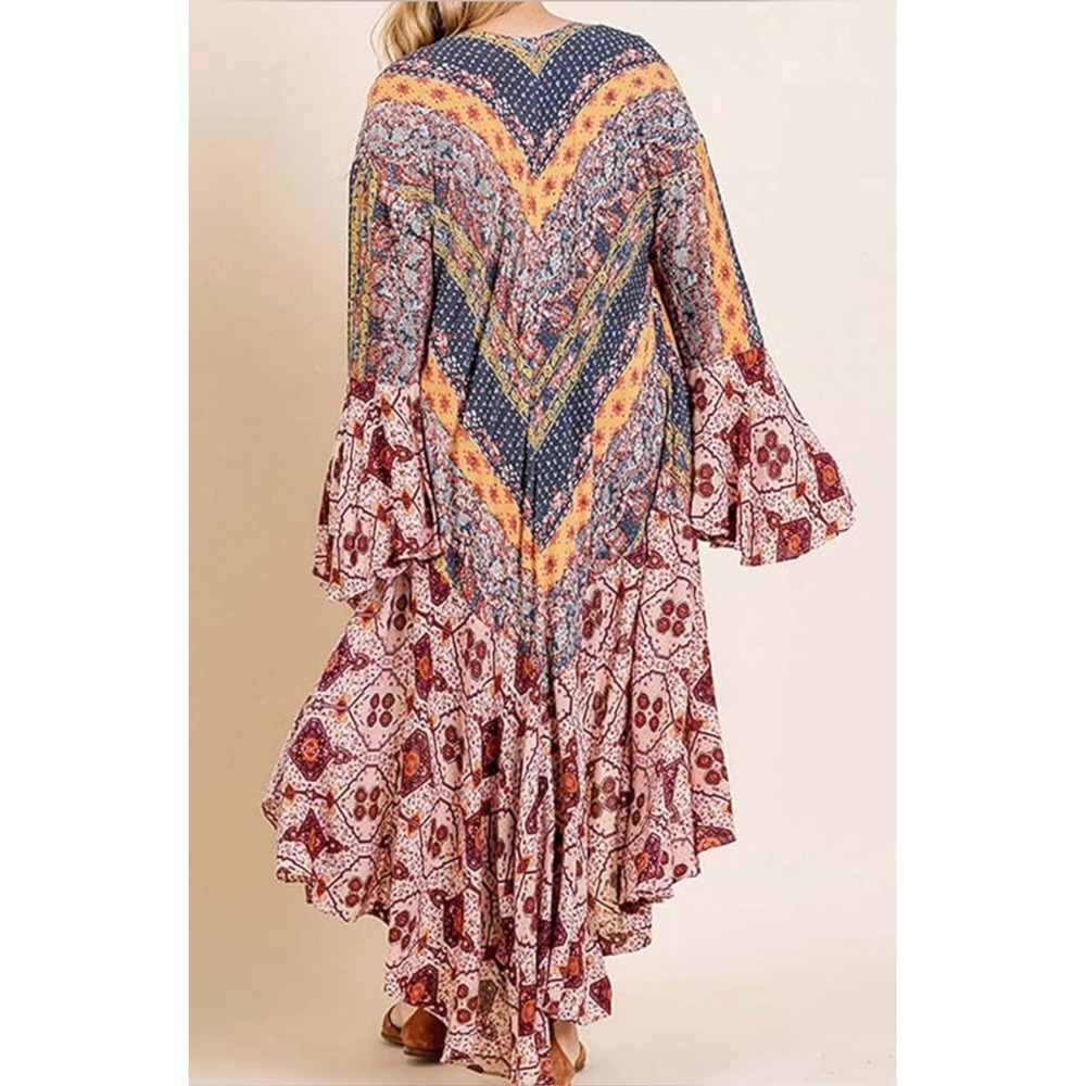 Umgee BOHO Patchwork Print Kimono Duster Cardigan… - image 1